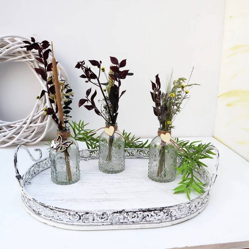 Tischdeko Trockenblumen in klaren Glasvasen 3er Set Stückpreis 7,95 Euro