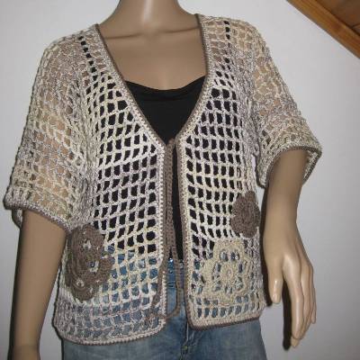 Häkeljacke mit Applikation, Sommerjacke, Bolero  