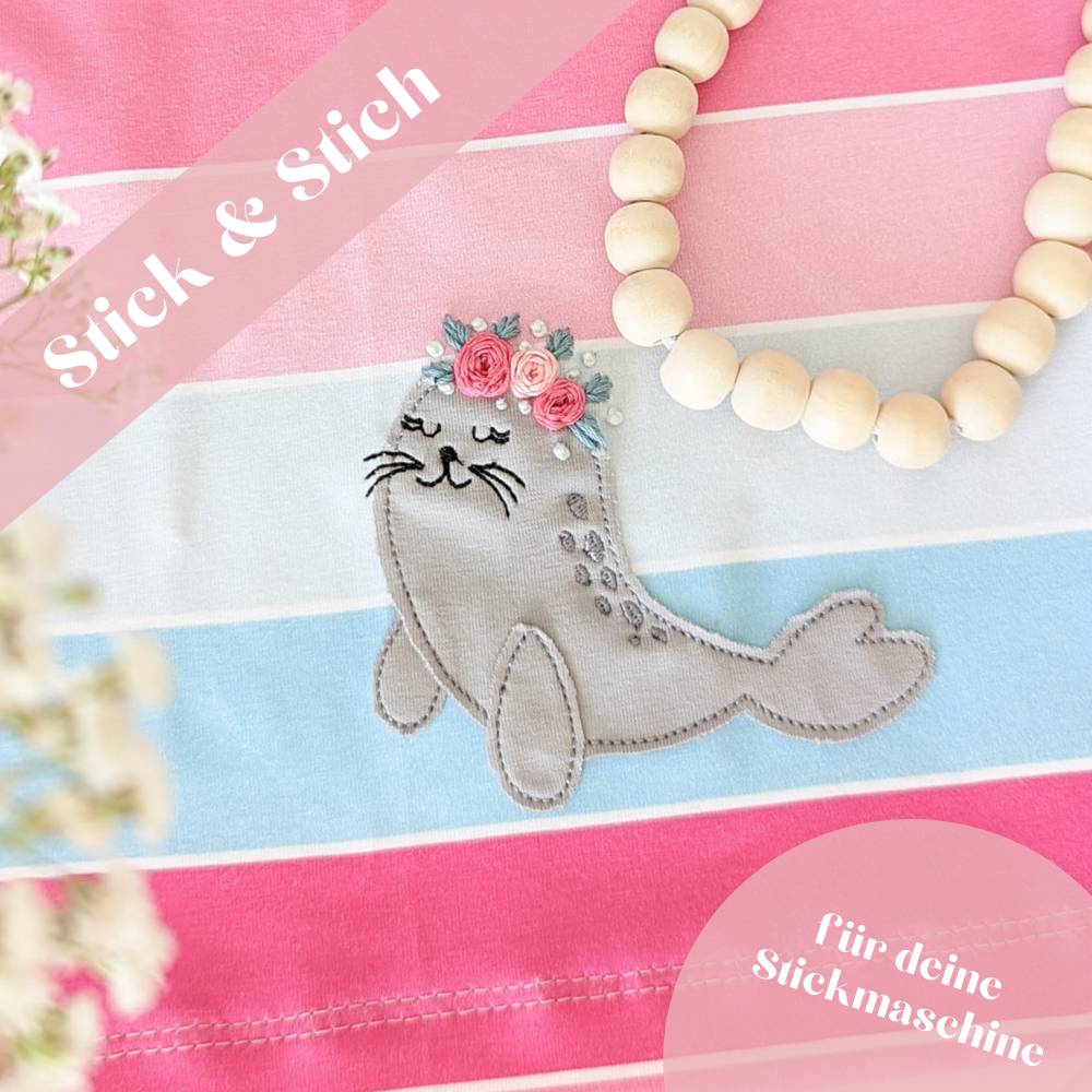 Stick & Stich Robbe - verbinde Stickmaschine & Handstickerei - Stickdatei Bild 1