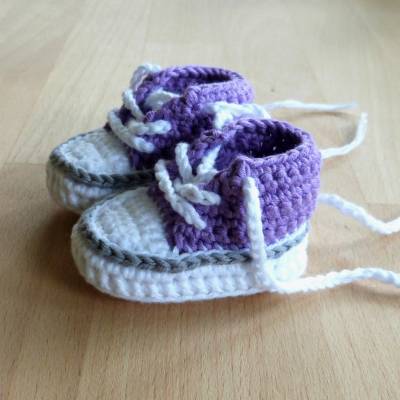 gehäkelte Puppenschuhe Turnschuhe aus Biobaumwolle in 29 Farben, Größe 5 cm, Handarbeit 