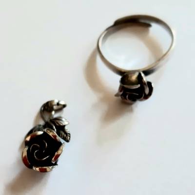 Vintage Schmuck-Set aus Silber Rose