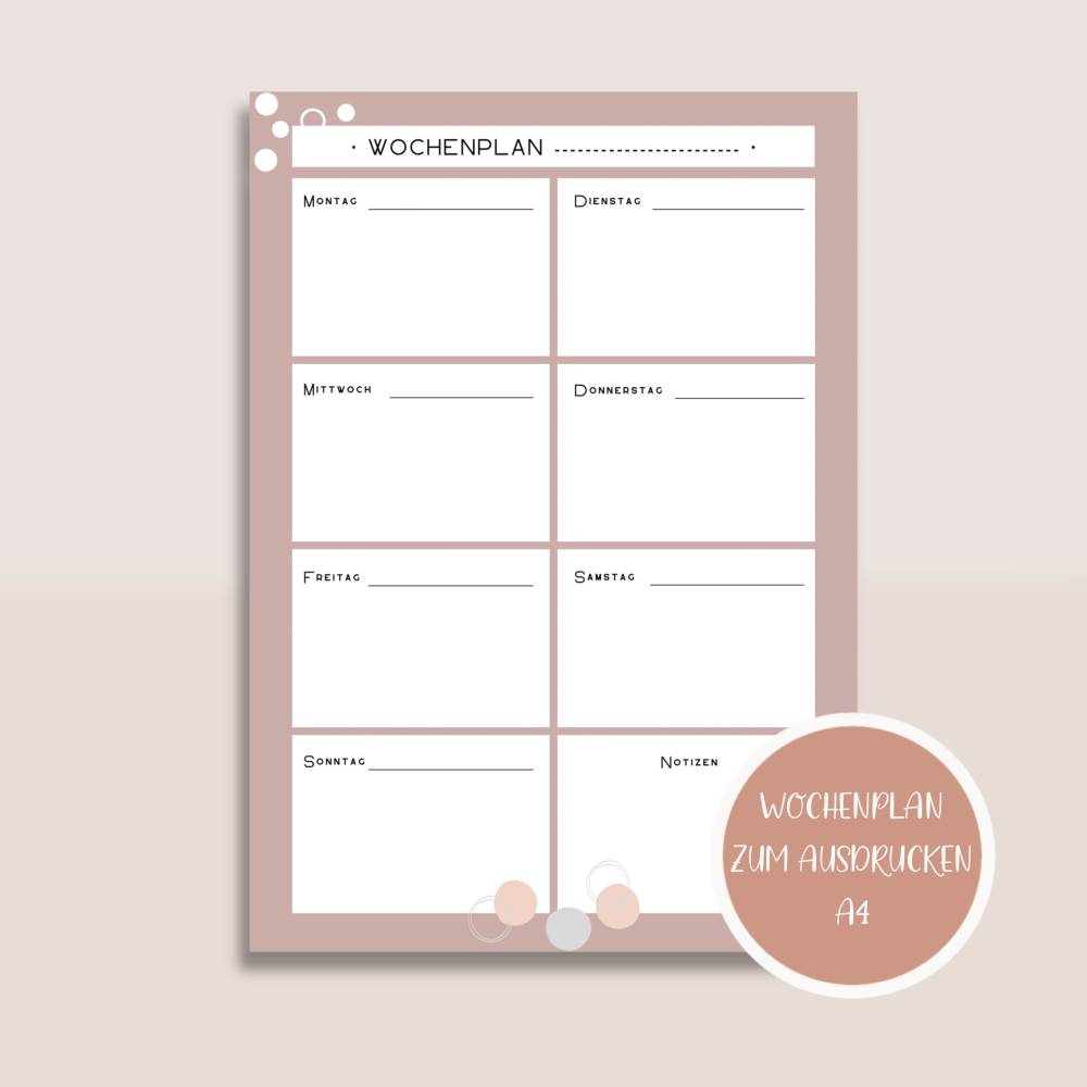 Wochenplaner, Wochenplan zum Ausdrucken A4&A5 | Planer&Listen Printables