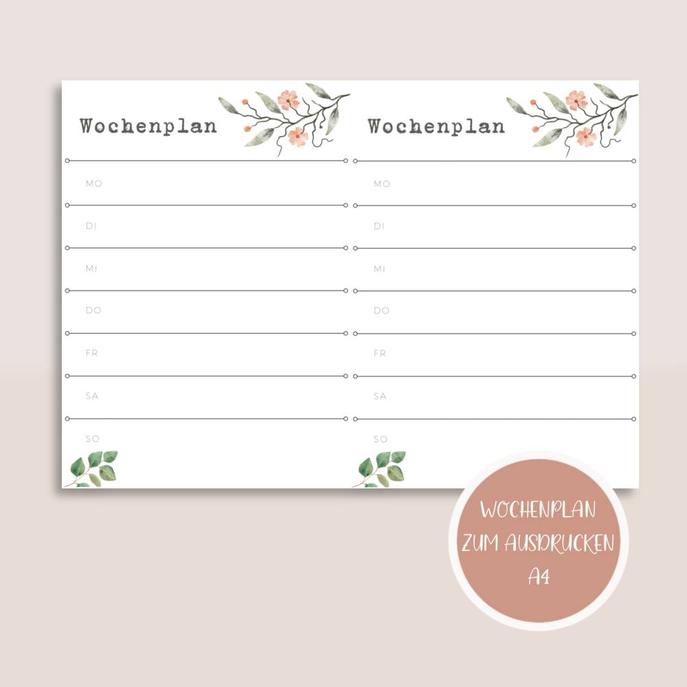 Wochenplaner, Wochenplan zum Ausdrucken A4&A5 | Planer&Listen Printables