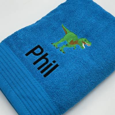 Handtuch ( 50 x 100 cm ) + Motiv Dinosaurier T-Rex  (#Nr. 12) + Name / Kinderhandtuch