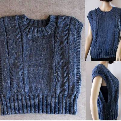 Westover, Pullunder, Slipover, moderne Form, jeansblau, handgestrickt