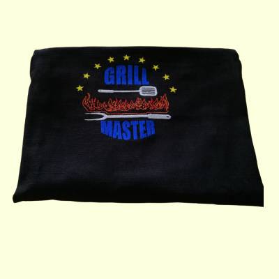 schwarze Grill-Schürze, bestickt mit Motiv Grill-Master, verstellbare Bänder zum Schließen,Baumwolle