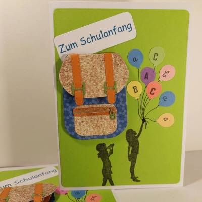 Einschulung Grußkarte Geldfach Schultasche ABC Glückwunschkarte