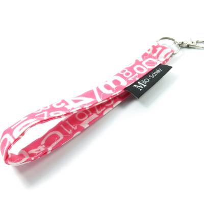 Schlüsselband kurz mit Karabiner Stoff Schlüsselanhänger rosa weiß Zahlen 