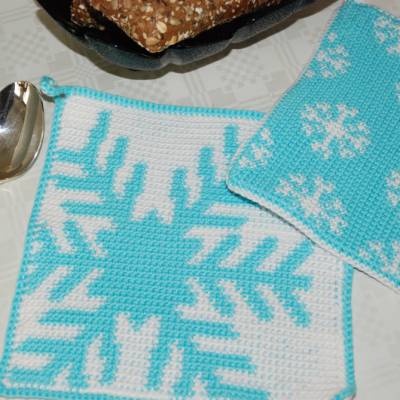 DIY Häkelanleitung Doubleface-Topflappen Schneeflocke (PDF)