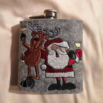 S-FM0001-07 Flachmann 200ml mit bestickter Filzhülle *Weihnachtsmann*