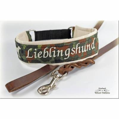 Halsband Camouflage Zugstopp mit individueller Bestickung, Hund, Hundehalsband in Flecktarn, Martingale