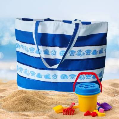 große Strandtasche -Damen shopper - blau weiß gestreifte Badetasche Damen-maritime Tasche für den Strand - Sommertaschen