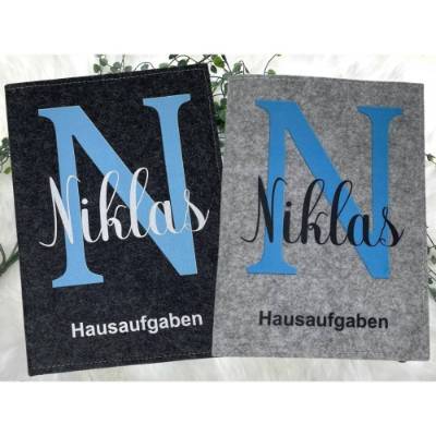 Hausaufgabenheft Hülle Filz Buchstabe blau Grundschule Schulheft Schutzhülle Umschlag Geschenkidee Einschulung 