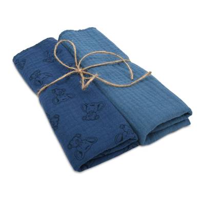 Schmusetuch Mulltuch aus Musselin in jeansblau, 2er Pack, in zwei Größen Geschenk Geburt 