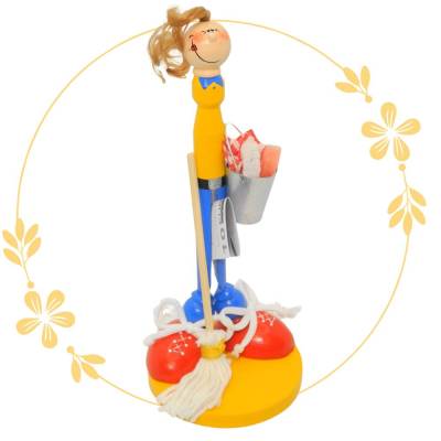 Handgefertigtes Geldgeschenk Reinigungskraft – Originelle Holzfigur zum Geburtstag und als Dankeschön