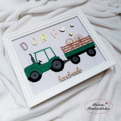 Doodle Stickdatei Traktor mit Anhänger