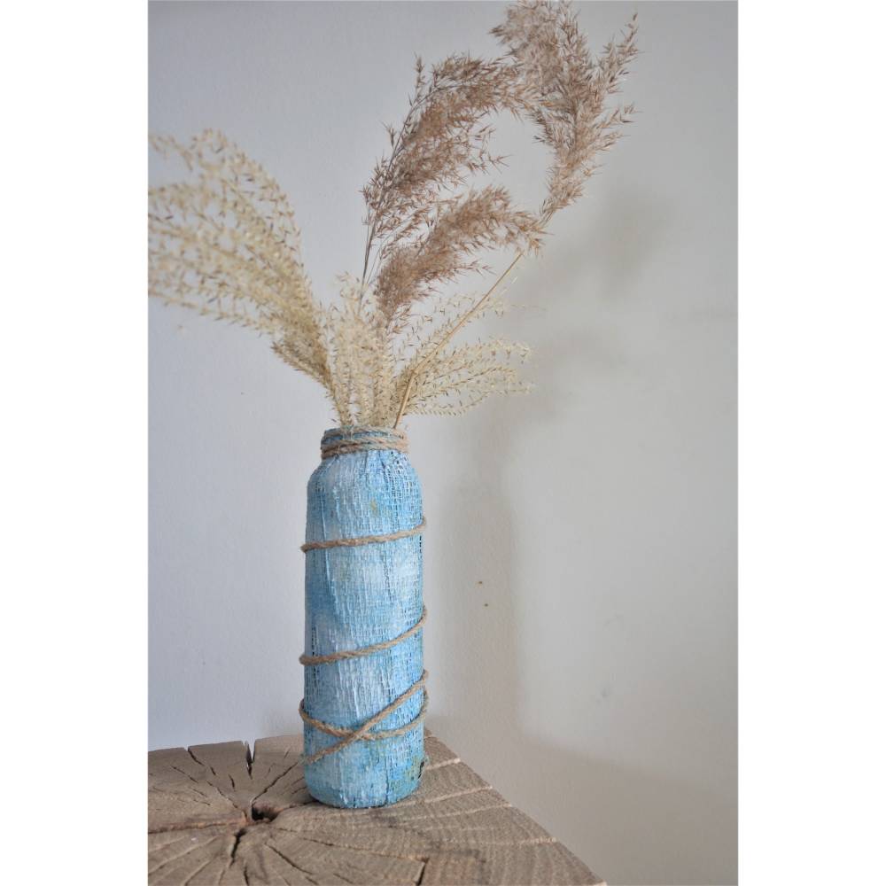 Handgemachte Upcycling Dekovase im maritimen Stil | blau mit Jutekordel | Regal, Bad & Wohnzimmer Bild 2