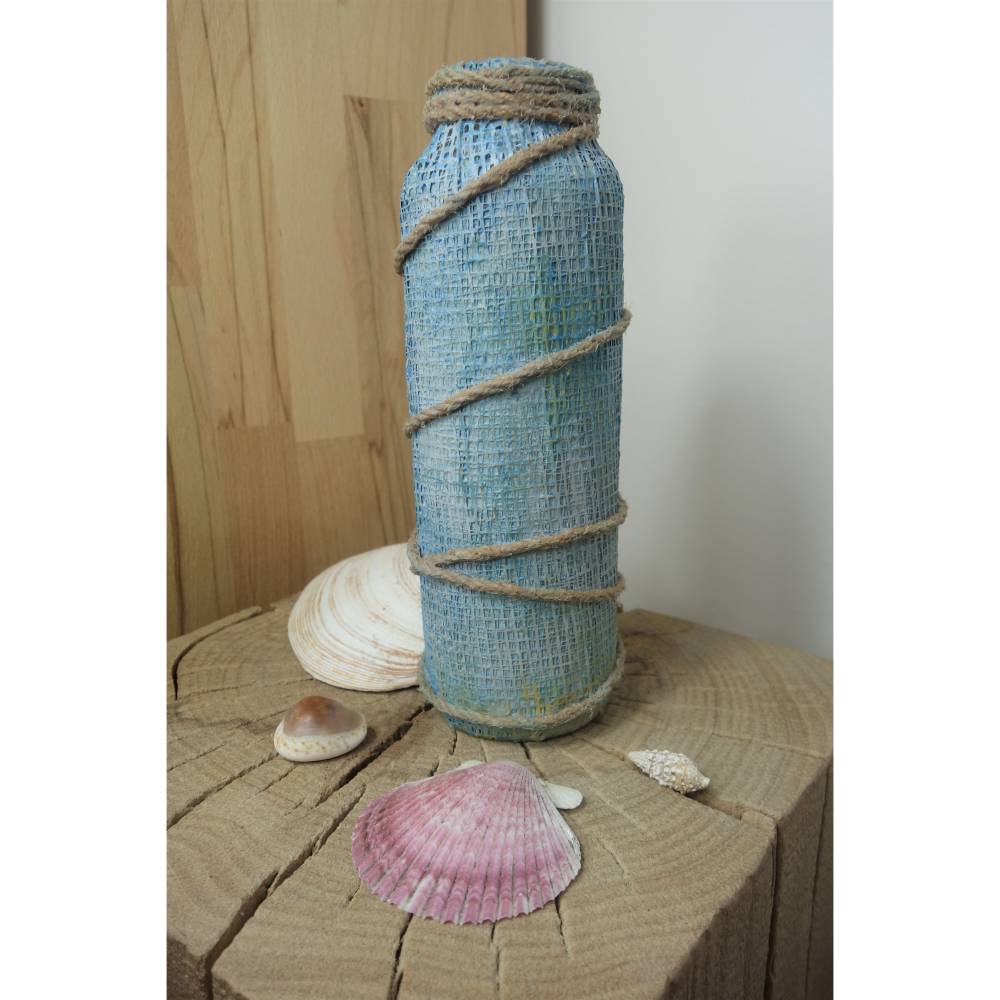 Handgemachte Upcycling Dekovase im maritimen Stil | blau mit Jutekordel | Regal, Bad & Wohnzimmer Bild 4