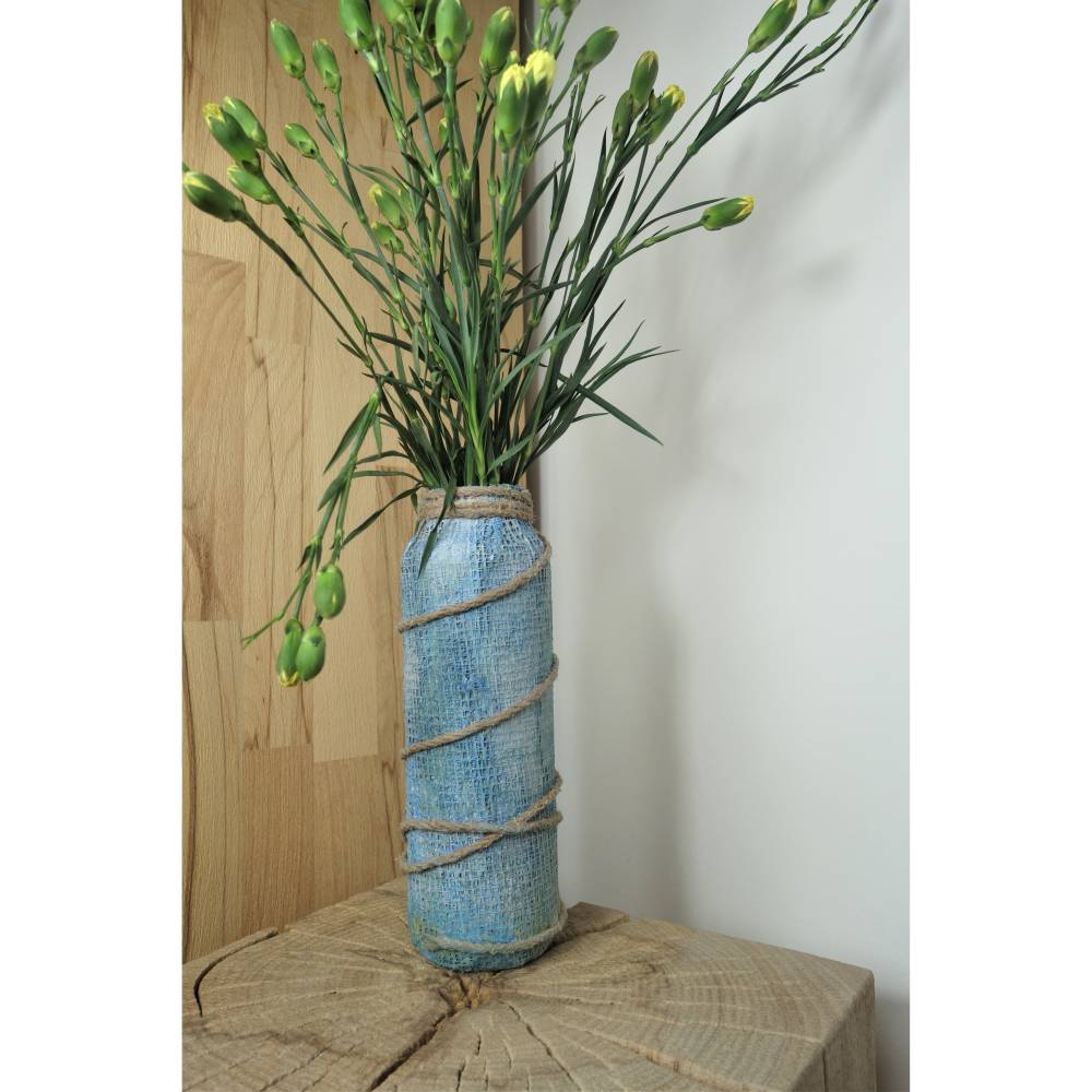 Handgemachte Upcycling Dekovase im maritimen Stil | blau mit Jutekordel | Regal, Bad & Wohnzimmer Bild 5