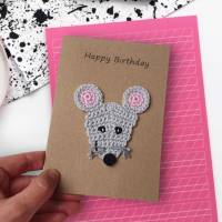 Personalisierte Grußkarte mit Mausmotiv, handgemachte Karte für Geburtstag, Geburt, Einschulung oder als Geldgeschenk