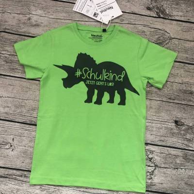 Tolles T-shirt gr.116/122 Einschulung Schulkind in grün mit Dino