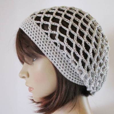Mütze,  Silbergrau mit Silberglitzer, Sommermütze, Beanie