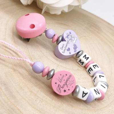 Schnullerkette mit Namen Mädchen Schutzengel kleine Prinzessin Mama Papa Wunder Geschenk Baby Geburt 