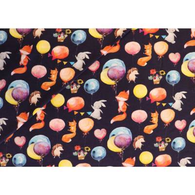 Jersey dunkelblau marine Luftballon Tiere Waldtiere Fuchs Mädchen Stoff nähen 50cm