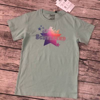 Tolles T-shirt gr.140/146 Einschulung * endlich Schulkind * in Mint mit Regenbogen