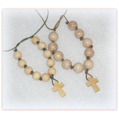 10er-Perlen kleiner Rosenkranz, Rosenkranz zum Binden Holzperlen und Holzkreuz