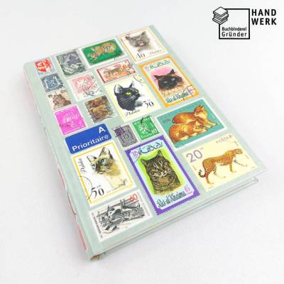 Notizbuch, Hauskatzen Großkatzen, Briefmarken, Upcycling, DIN A5, 300 Seiten