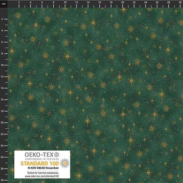 Springle Star Patchworkstoff Star Springle, grüner Quiltstoff mit goldenen Sterne ...