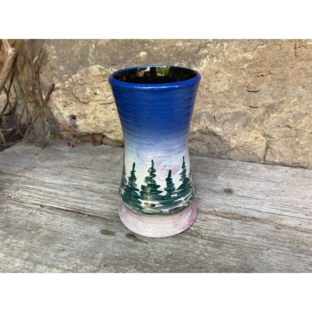 Vintage Vase mit Blumendekor Keramik Handbemalt Töpferhof Römhild