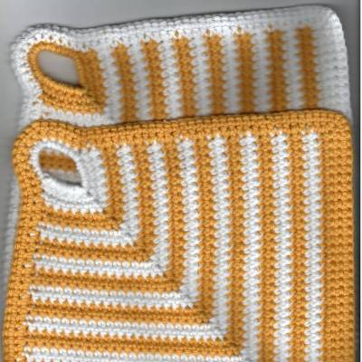 T0093 gehäkelt 2 Topflappen Untersetzer ca. 20 x 20 cm Untersetzer Baumwolle Handarbeit gelb weiß Küche