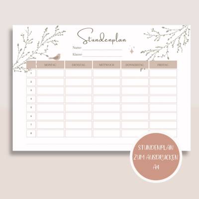 Stundenplan zum Ausdrucken A4 | Planer&Listen Printables