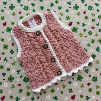 Trachtenweste Mädchen rosa weiß Pullunder Taufe Strickweste Taufkleidung  gestrickt Kindergeburtstag Geschenk