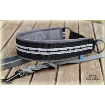 Zugstopp Halsband mit Pfötchen, Rhomben oder Stacheldraht, orange schwarz silber für Hunde , Hundehalsband Martingale