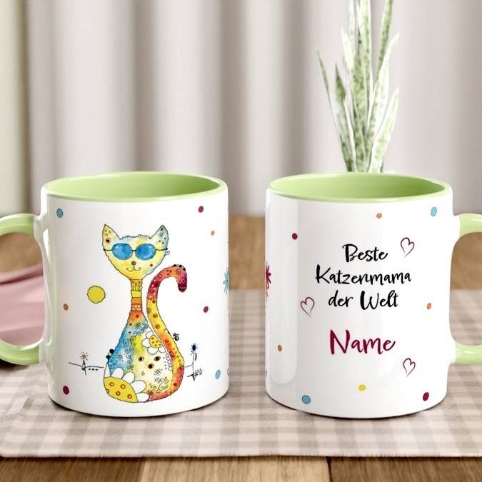 Tasse Beste Katzenmama der Welt personalisiert mit Namen & Katzenmotiv – Geschenk für Katzenliebhaber