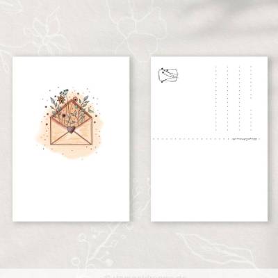 Blumenbriefumschlag -Postkarte A6 - 2 verschiedene Papiersorten