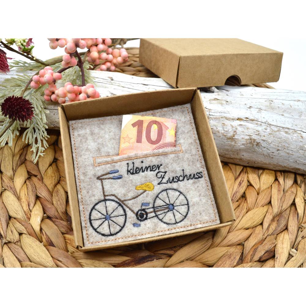 Stickdatei Fahrrad Geldgeschenk Zuschuss Bild 1