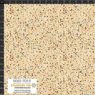 Patchworkstoff Star Springle, beiger Quiltstoff mit kleinen Herzen, Sternchen und Pünktchen.