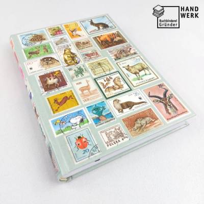 Notizbuch, Briefmarken, Tiere, Upcycling, DIN A5, 300 Seiten