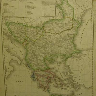 von 1856 Handcolorietes Blatt -   -Europaeische Türkey und Griechenland nebst den Ionischen Inseln mit historischen Rand