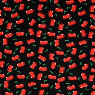 Jersey schwarz rot Kirschen Cherry Stoff nähen Damen Mädchen 50cm