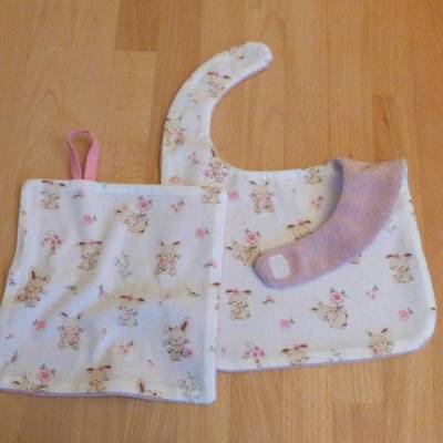 praktisches Set: Lätzchen und Waschlappen aus Biobaumwolle genäht, Handarbeit 