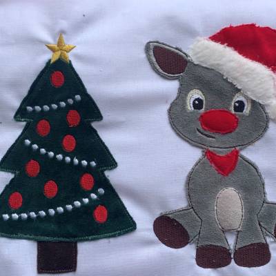 Stickdatei Elch / Esel Weihnachten, Weihnachtsbaum Maschinenstickerei Set 727