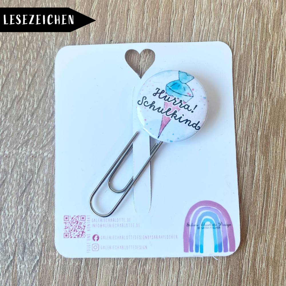 Schultüte Türkis & Rosa im Aquarelldesign Lesezeichen Bild 1