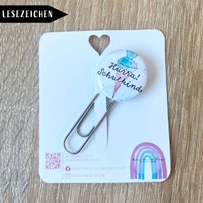 Schultüte Türkis & Rosa im Aquarelldesign Lesezeichen