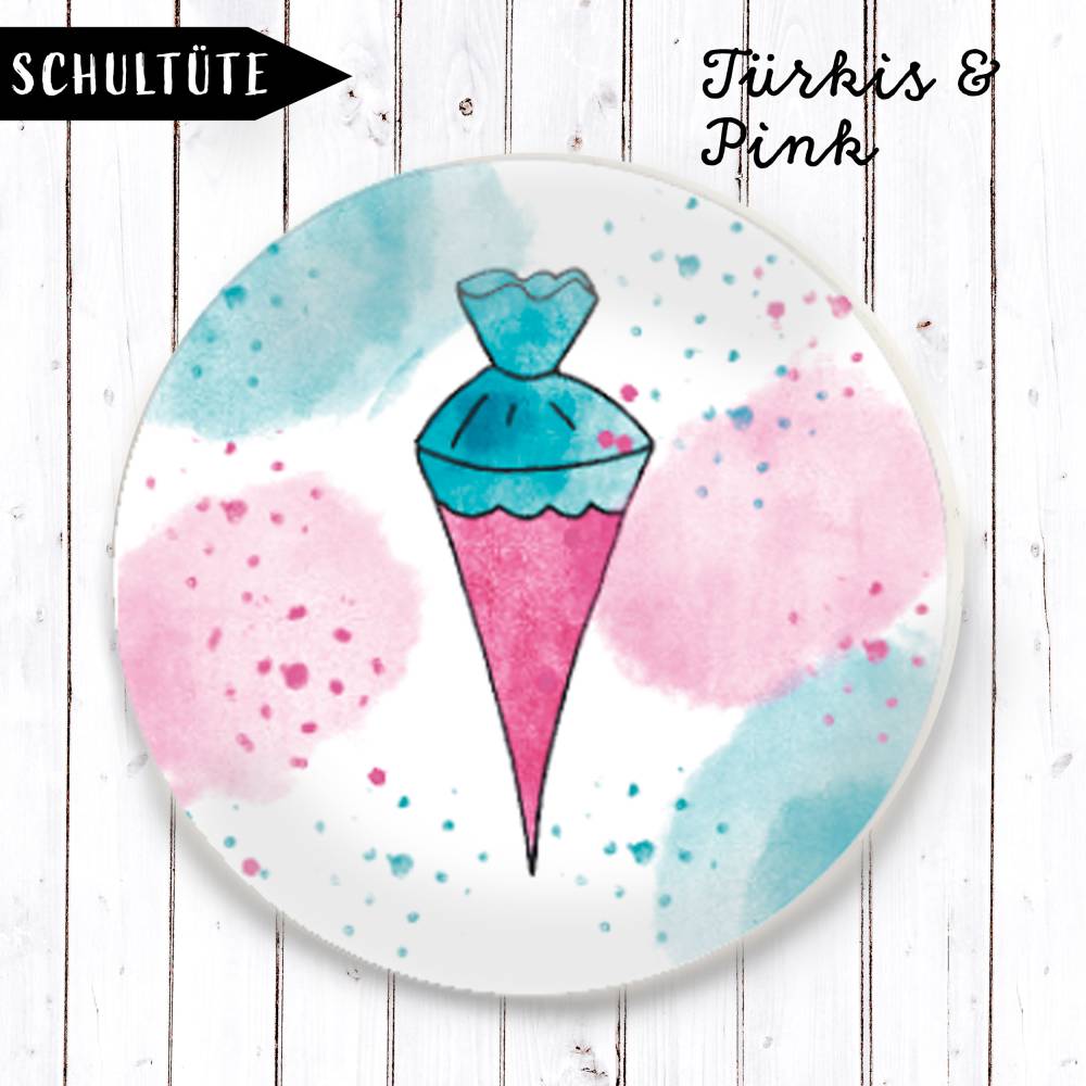 Schultüte Türkis & Rosa im Aquarelldesign Lesezeichen Bild 8