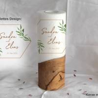Hochzeitskerze Greenery Hexagon - Holzkerze